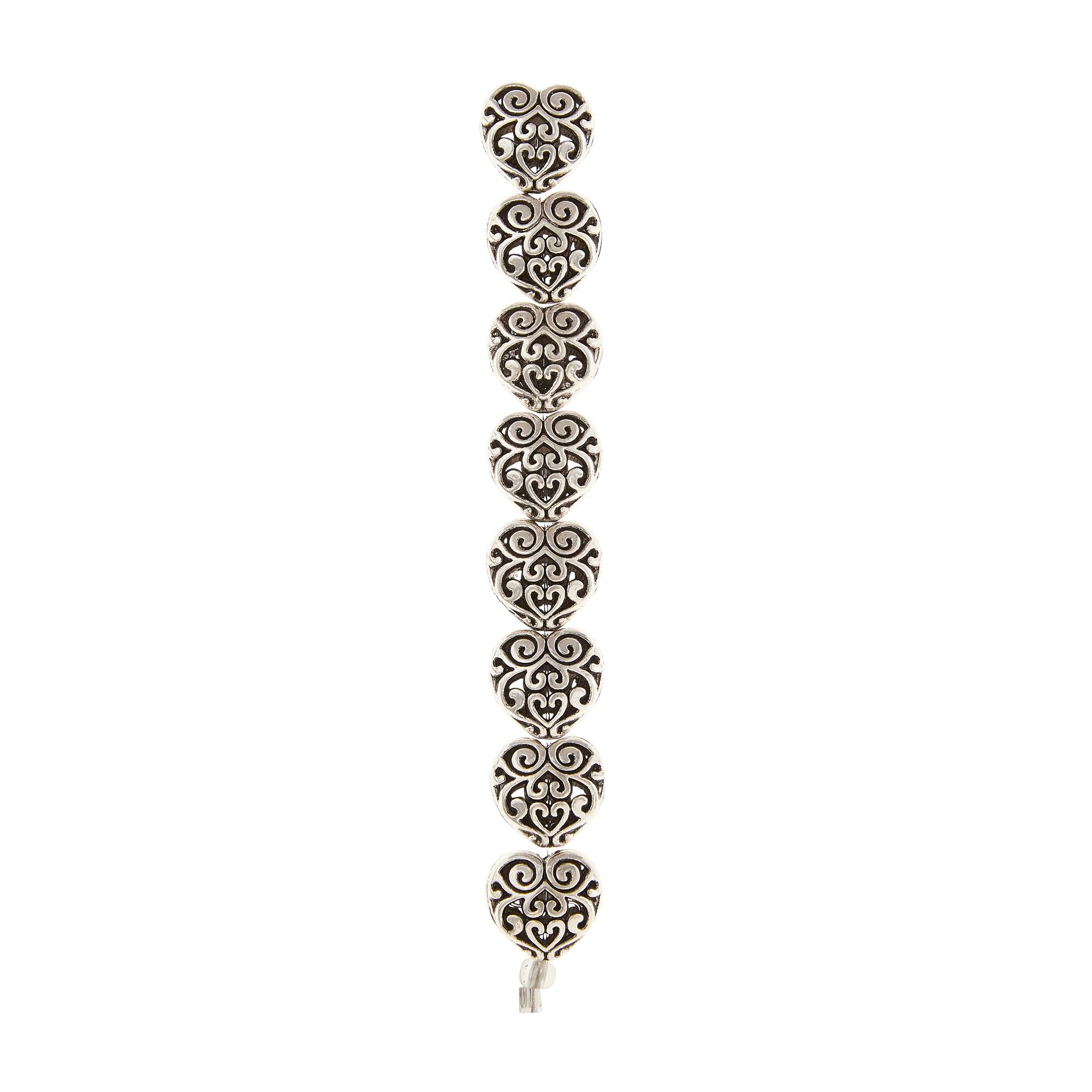 Silver Plated Filigree Heart Beads, 12mm by Bead Landing™